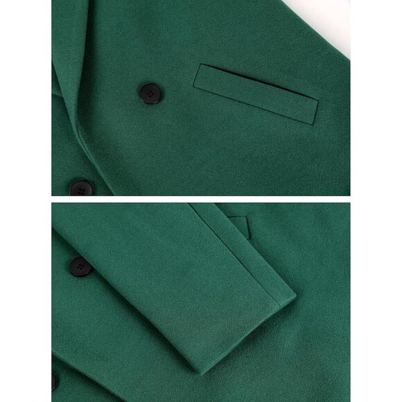 Women's Teal Winter Wool Coat Casual Notch Lapel Single-Breasted Peacoat - Picture 7 of 8